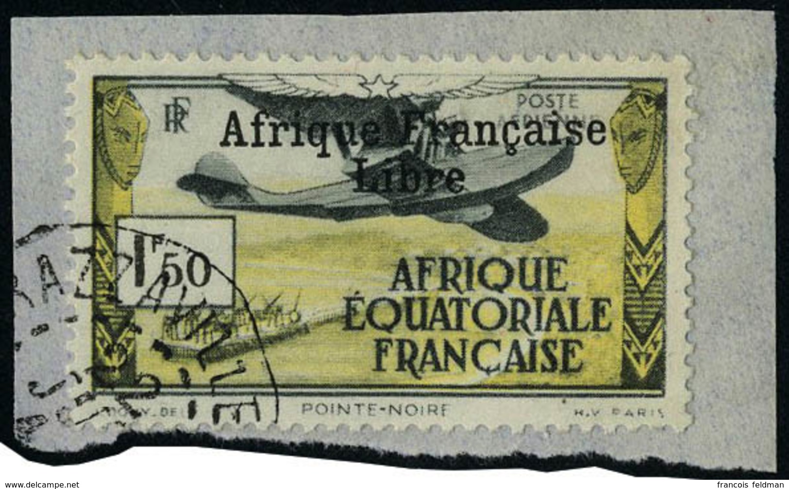 Fragment N° 14, 1f50 Afrique Française Libre, Obl Sur Fragment, T.B. Signé Brun - Andere & Zonder Classificatie