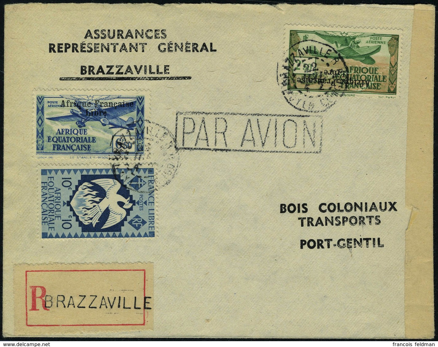 Lettre N° 15a, 2f50 Surcharge Renversée + N° 142 Et  PA 18 Sur LR De Brazzaville 22 Juil 42, Pour Port Gentil, Bande De  - Autres & Non Classés