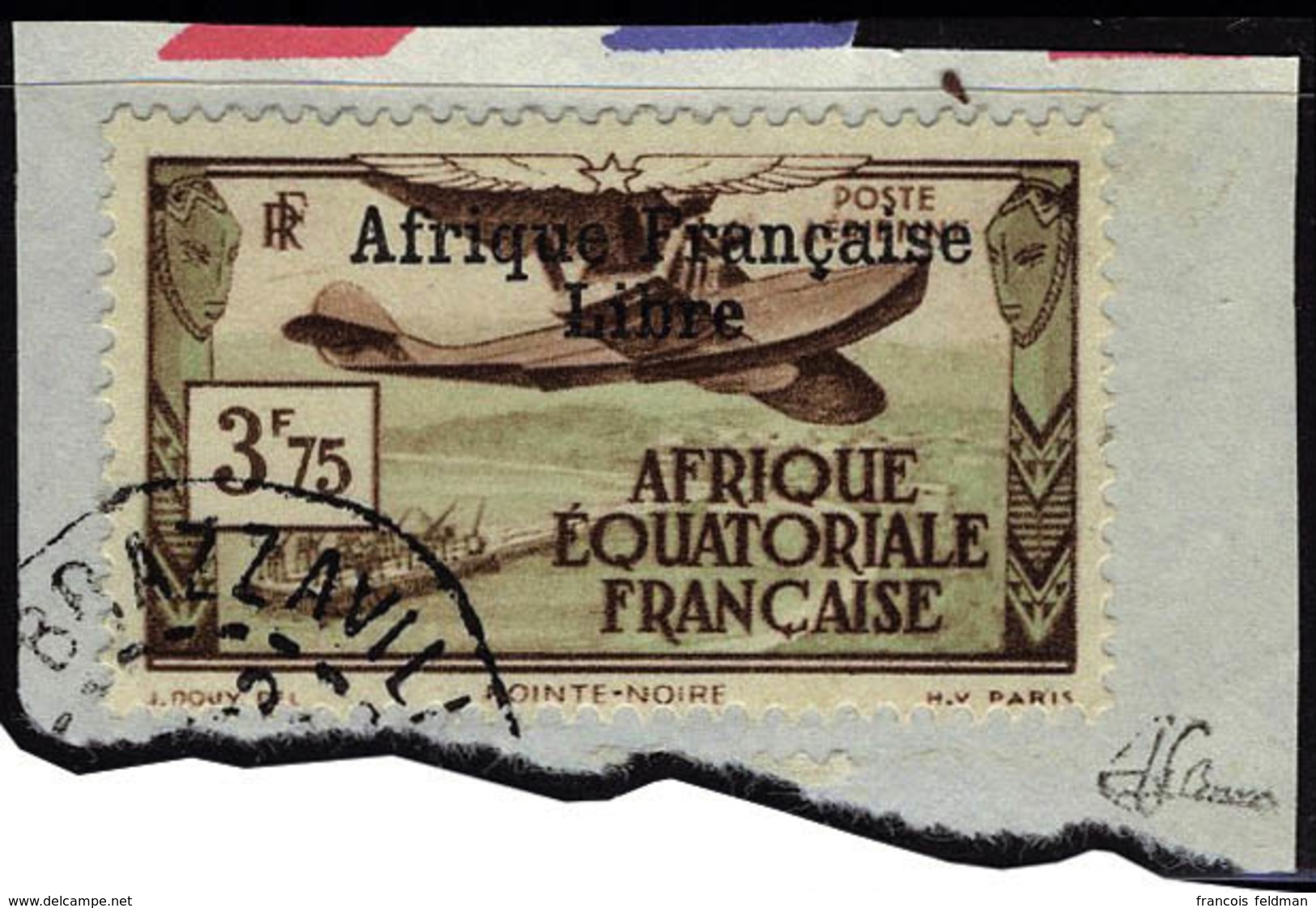 Fragment N° 16, 3f75 Afrique Française Libre, Sur Petit Fragment, T.B. Signé JF Brun - Andere & Zonder Classificatie