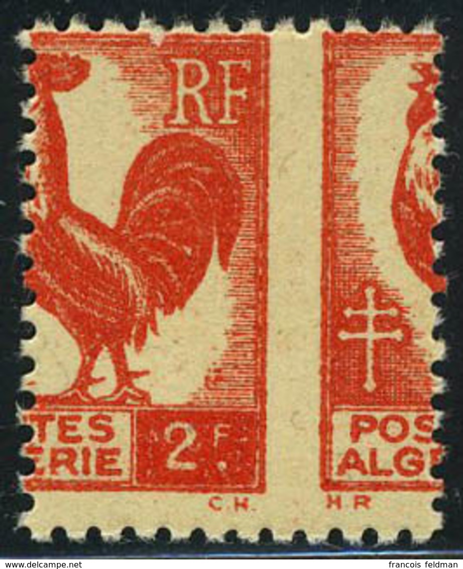 Neuf Sans Charnière 2f Rouge Coq Impression Au Recto Et à Cheval Au Verso, TB - Autres & Non Classés