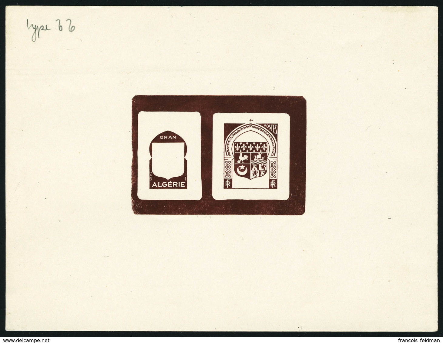 Type Armoiries D'Oran De 1947, épreuve De Décomposition Brun  Rouge En 2 Parties. T.B. - Autres & Non Classés