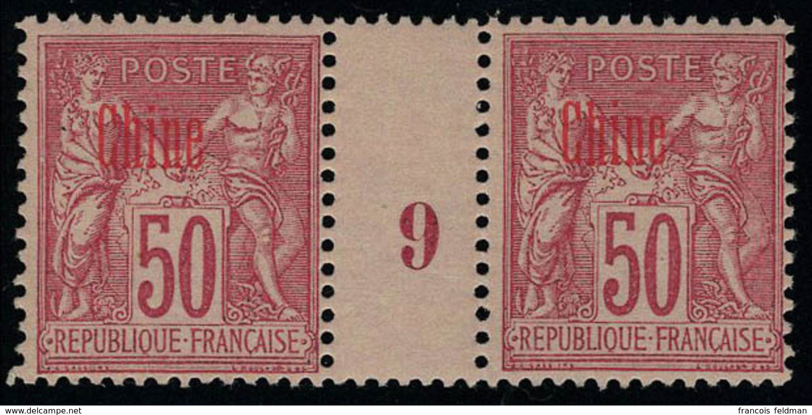 Neuf Sans Charnière N° 12a, 50c Rose, Paire Millésime 9, Surcharge Carmin T.B. Rare - Otros & Sin Clasificación