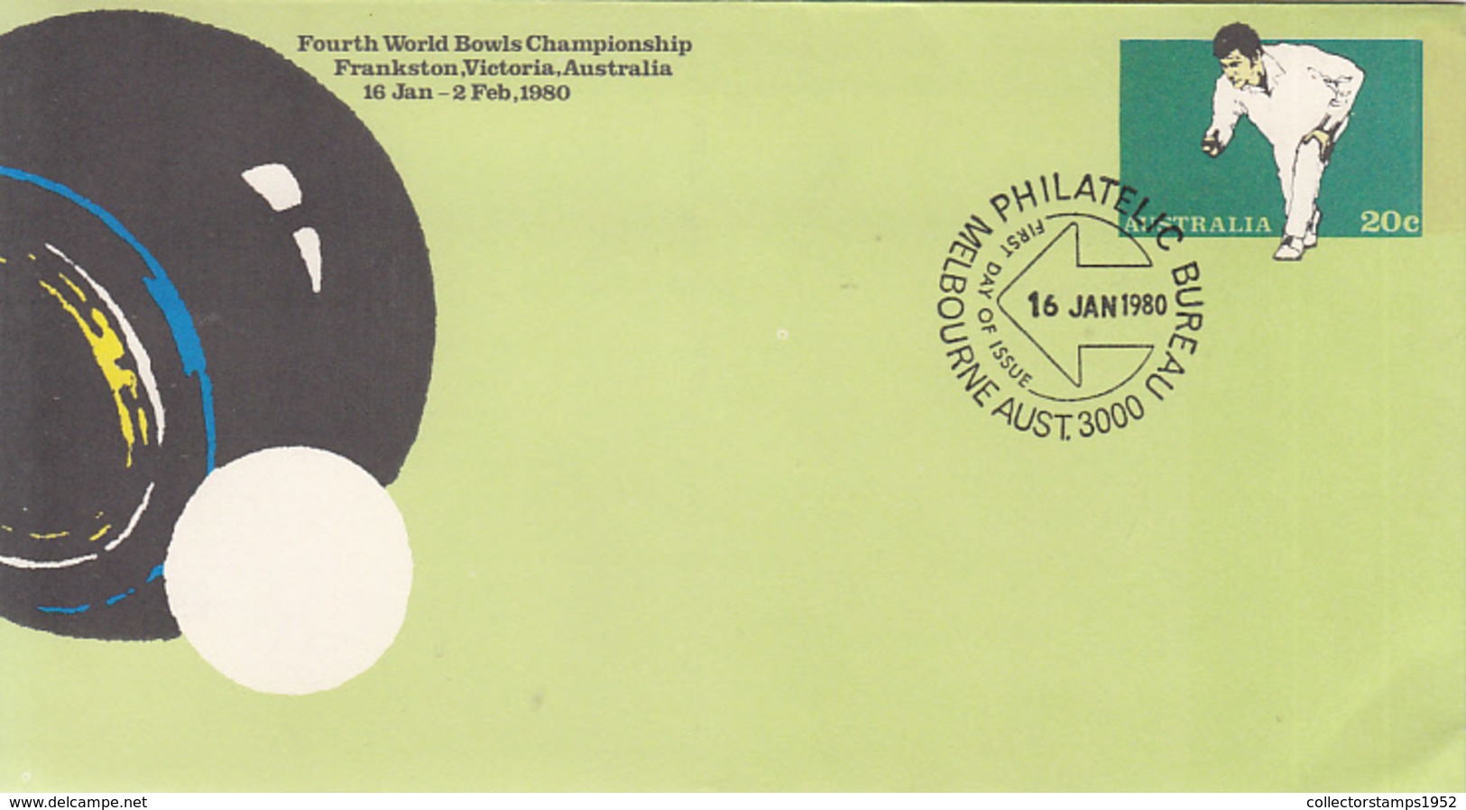 7680FM- WORLD BOWLS CHAMPIONSHIP, BOWLING, SPORTS, COVER STATIONERY, OBLIT FDC, 1980, AUSTRALIA - Pétanque