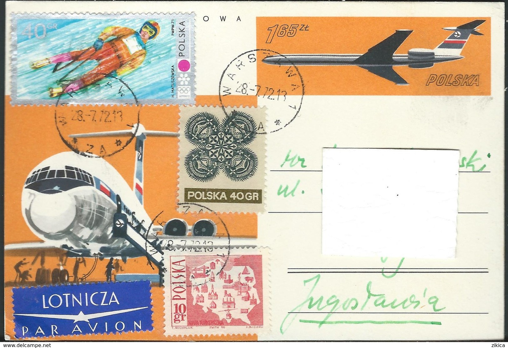 Poland > Stamped Stationery Postcard Motive Plane,- 1972 Via Yugoslavia,Macedonia - Nice Stamps - Entiers Postaux