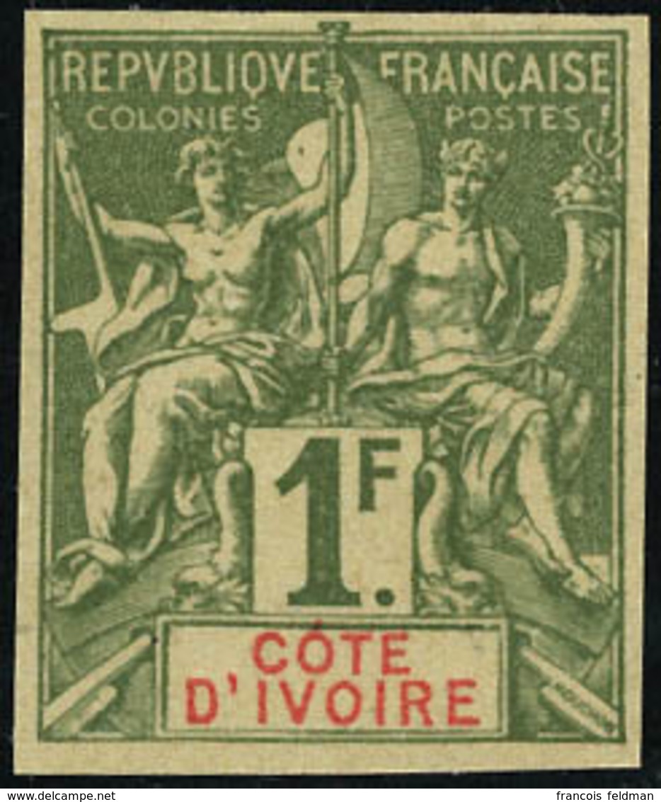 Neuf Sans Gomme N° 13a. 1f Vert-olive, Non Dentelé. T.B. - Autres & Non Classés