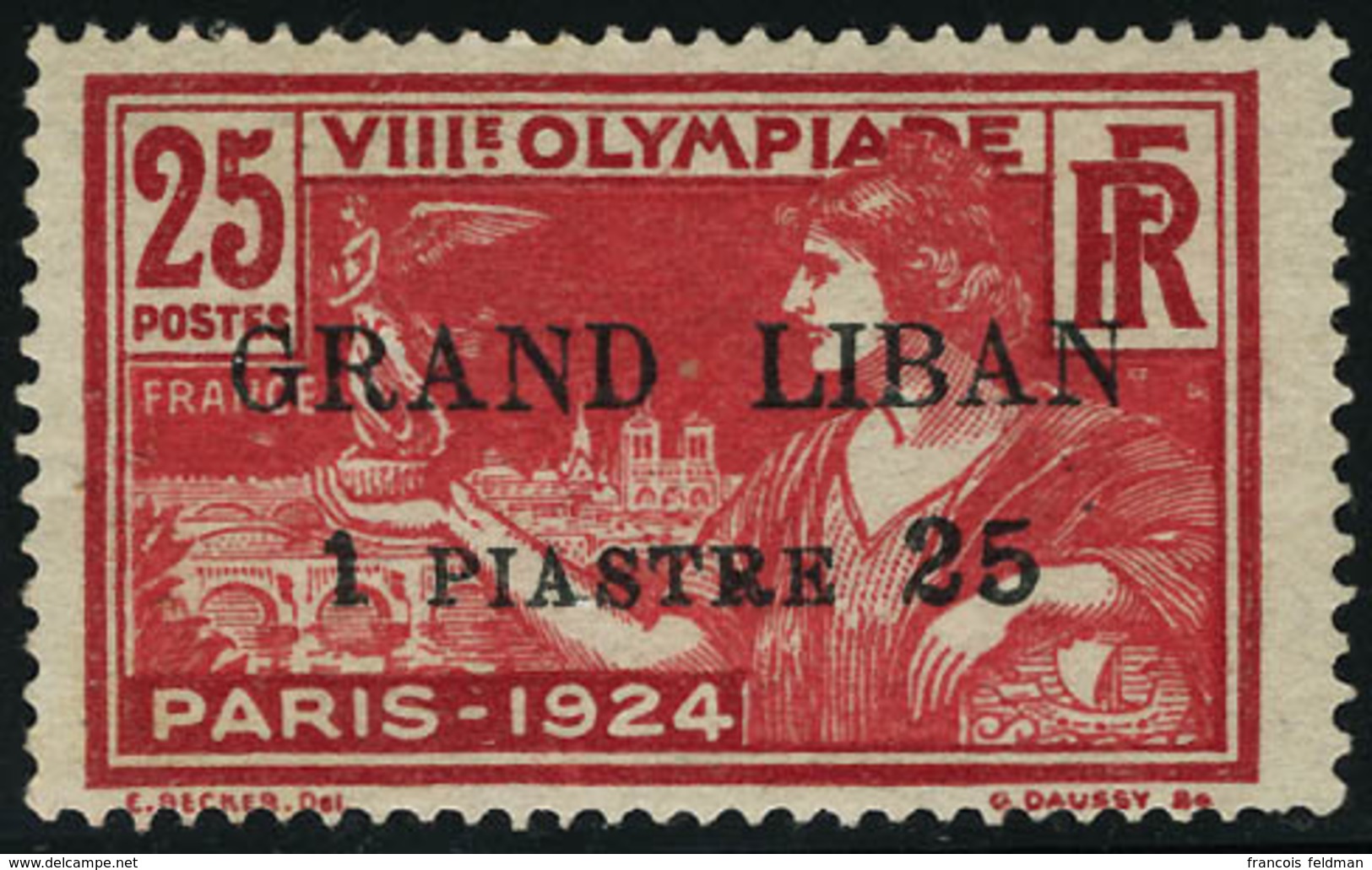 Neuf Sans Gomme N° 19, JO De 1924, 1,25 Sur 25c, Variété G Maigre, T.B. Signé Calves. - Andere & Zonder Classificatie