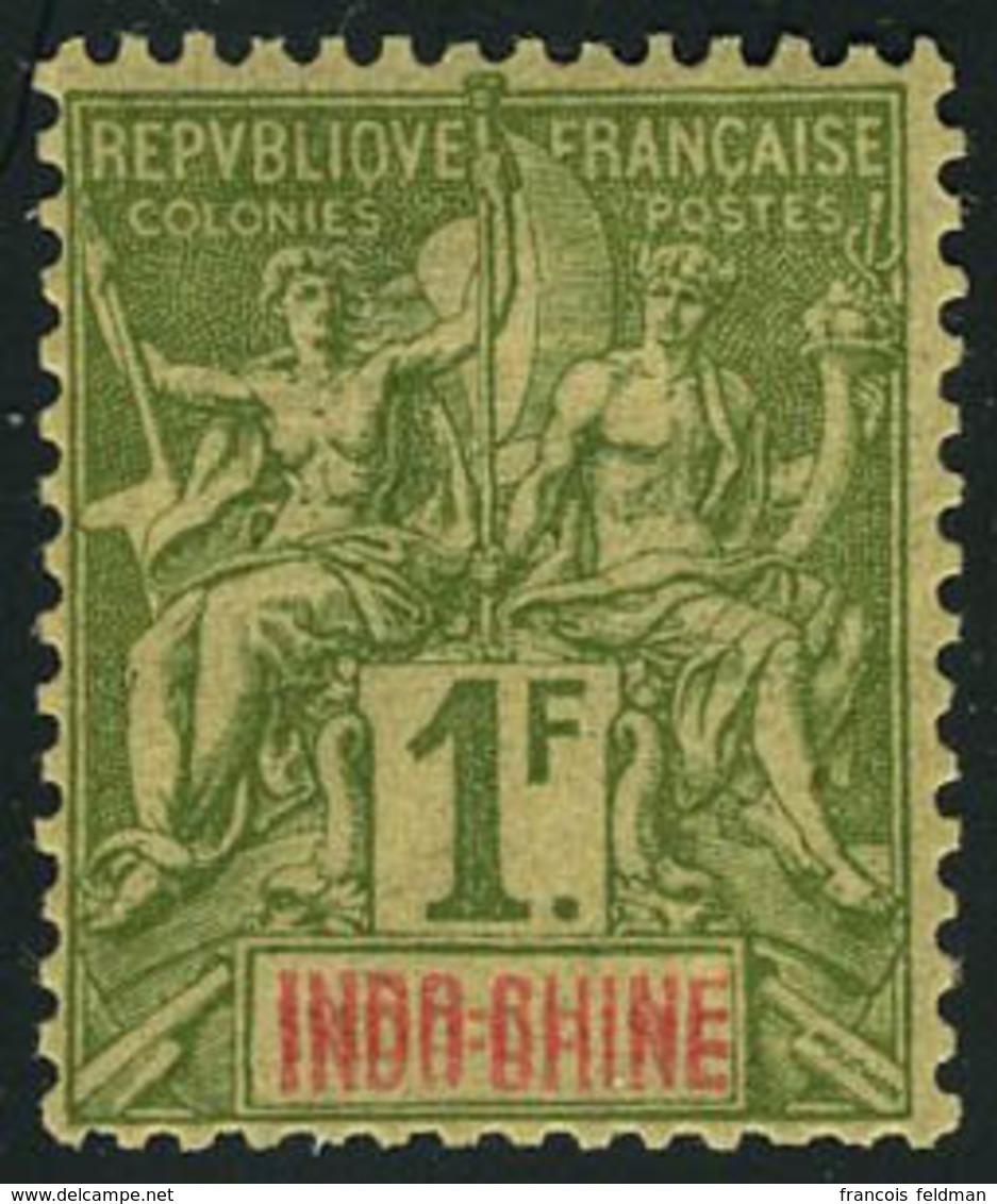 Neuf Avec Charnière N° 15a, 1F Double Légende Indochine, Cl, SUPERBE - Andere & Zonder Classificatie