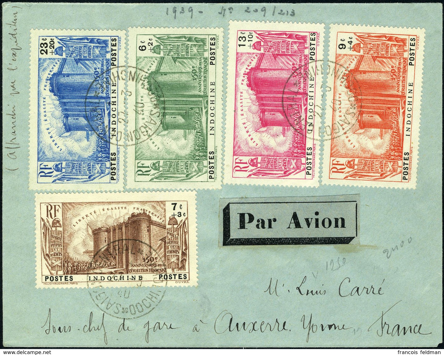 Lettre N° 209/13, 150ème Anniversaire De La Révolution, Sur Lettre De Saïgon (27.3.40) + PA N° 16 (avec TP N° 168 Et 203 - Autres & Non Classés