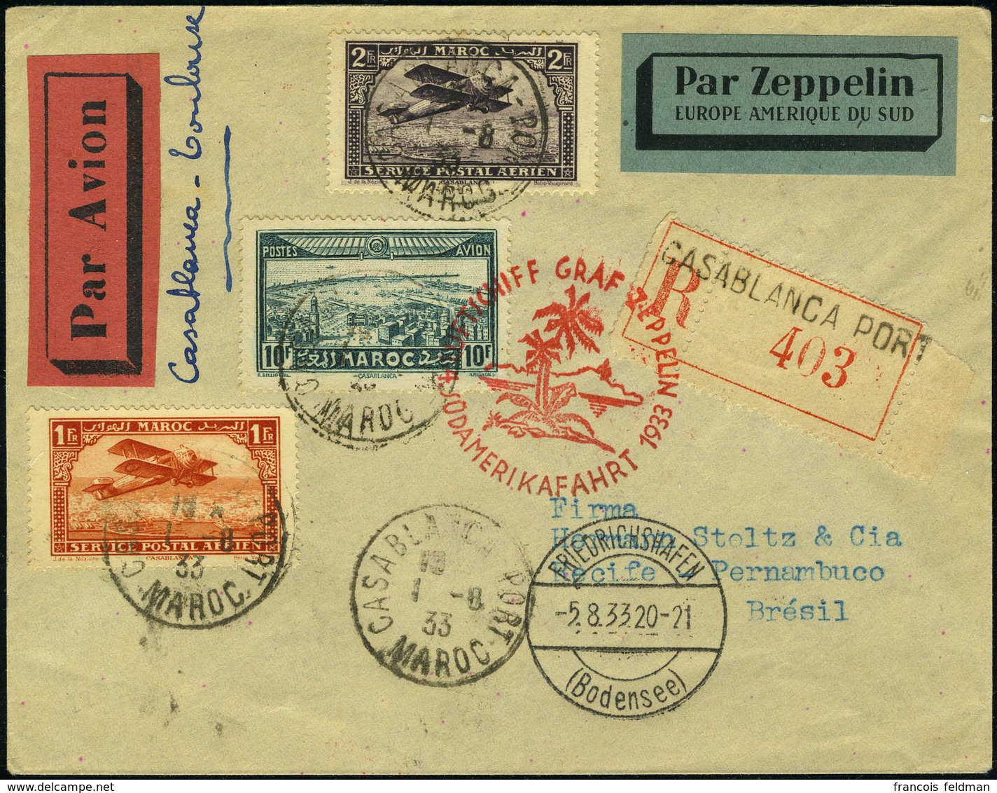 Lettre Zeppelin 4è SAF 1933 Pour Le Brésil, TB - Autres & Non Classés