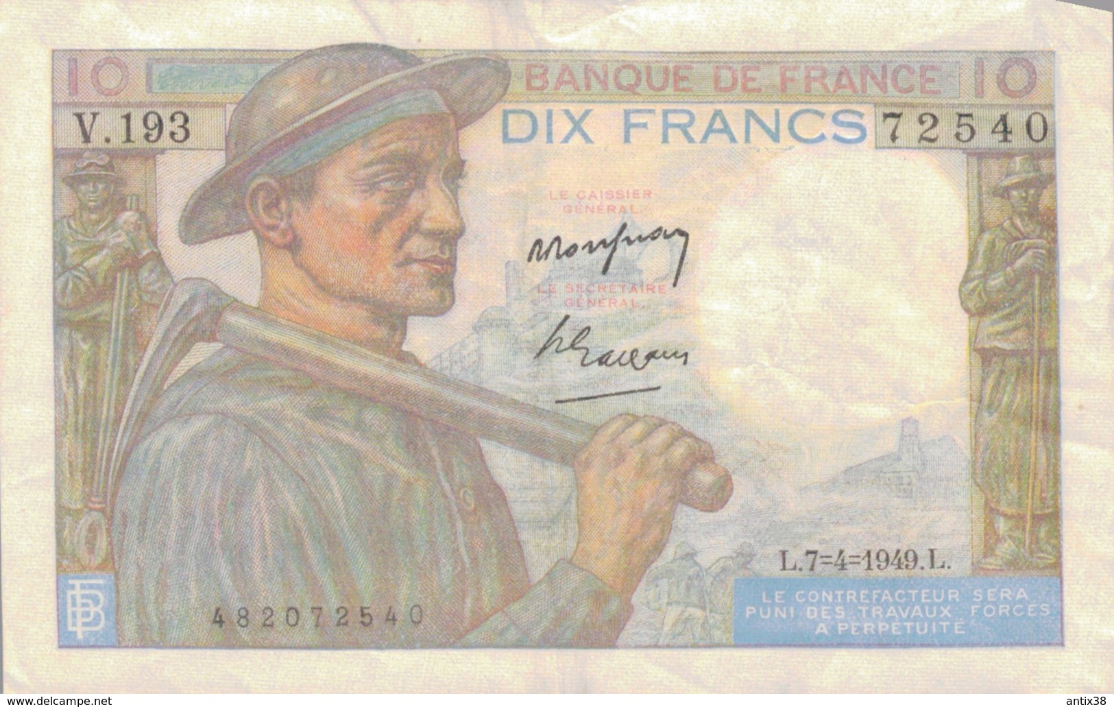 J25 - Billet 10 Francs Type MINEUR 1949 - 10 F 1941-1949 ''Mineur''