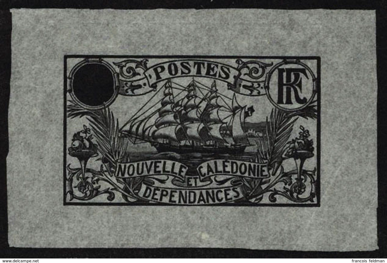 N° 102, épreuve Bateau En Noir, Valeur Occultée Sur Papier Chine, T.B. Rare - Other & Unclassified