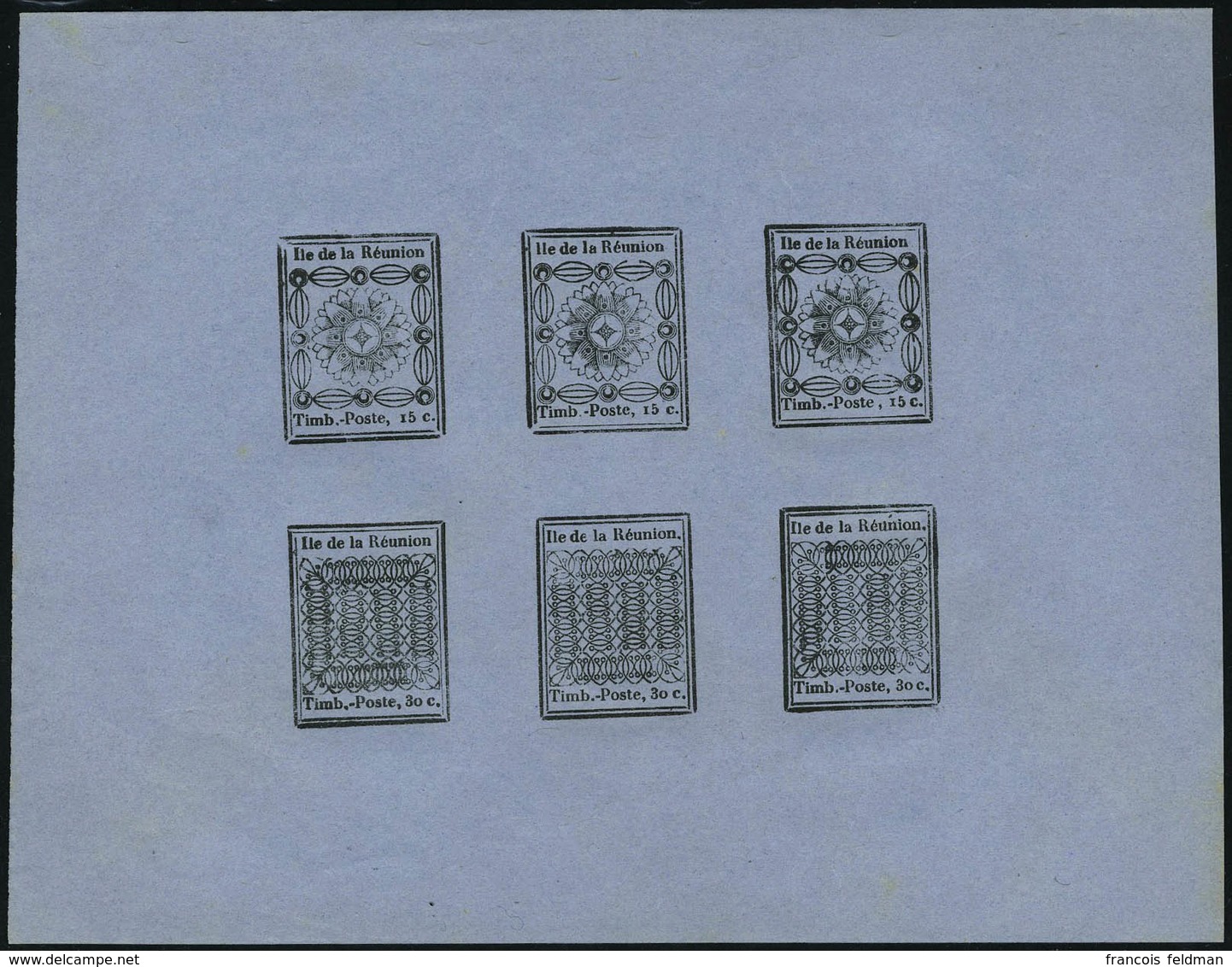 Neuf Sans Gomme N° 1a/2b, Réimpression De 1866, Feuillet Complet De 6 Le 15c X 3 Et Le 30x X 3, T.B.  Maury - Otros & Sin Clasificación