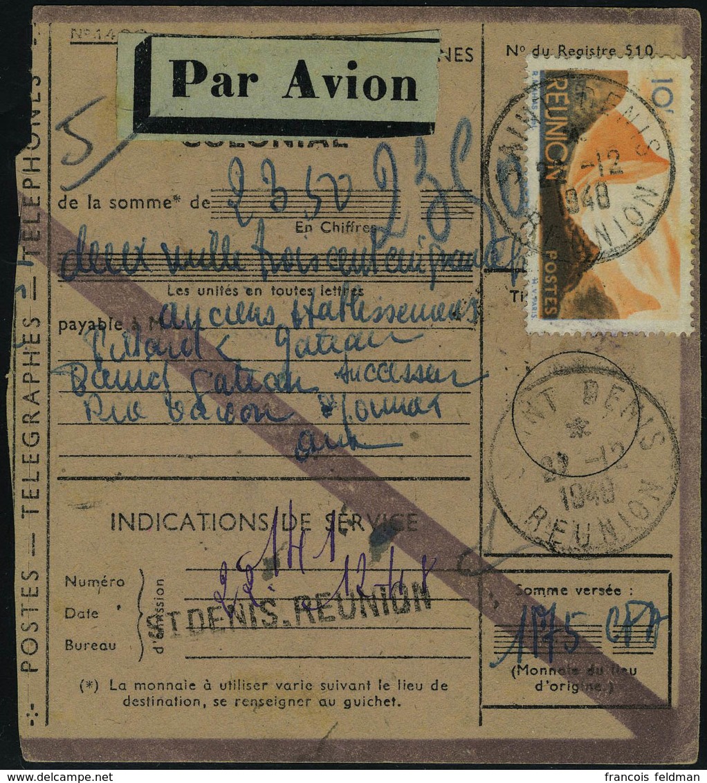Lettre N° 277, Sur Mandat Colonial Sans Le Talon Càd Saint Denis 22.12.1948 Pour Oyonnax, étiquette Par Avion, T.B. - Otros & Sin Clasificación