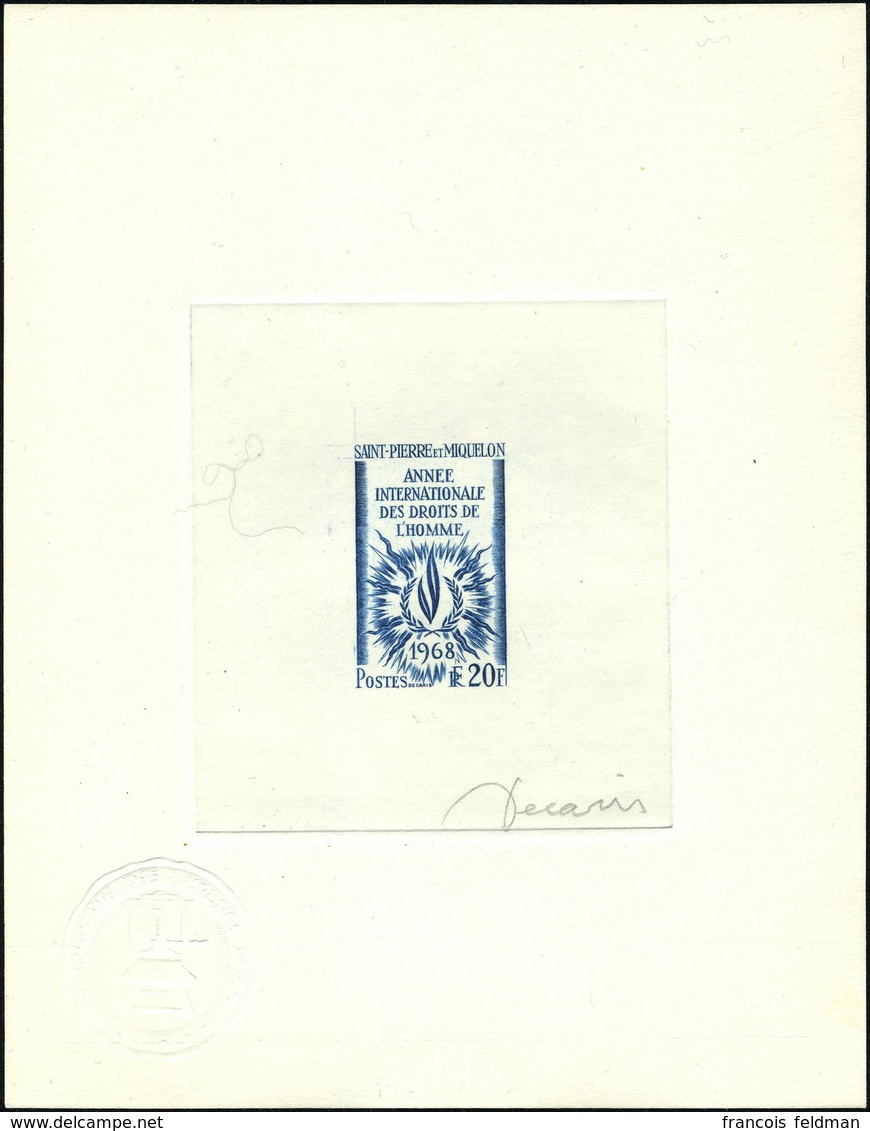 N° 384, Année Internationale Des Droits De L'Homme, Epreuve D'Artiste En Bleu Signée Decaris, Cachet à Sec De Contrôle,  - Andere & Zonder Classificatie