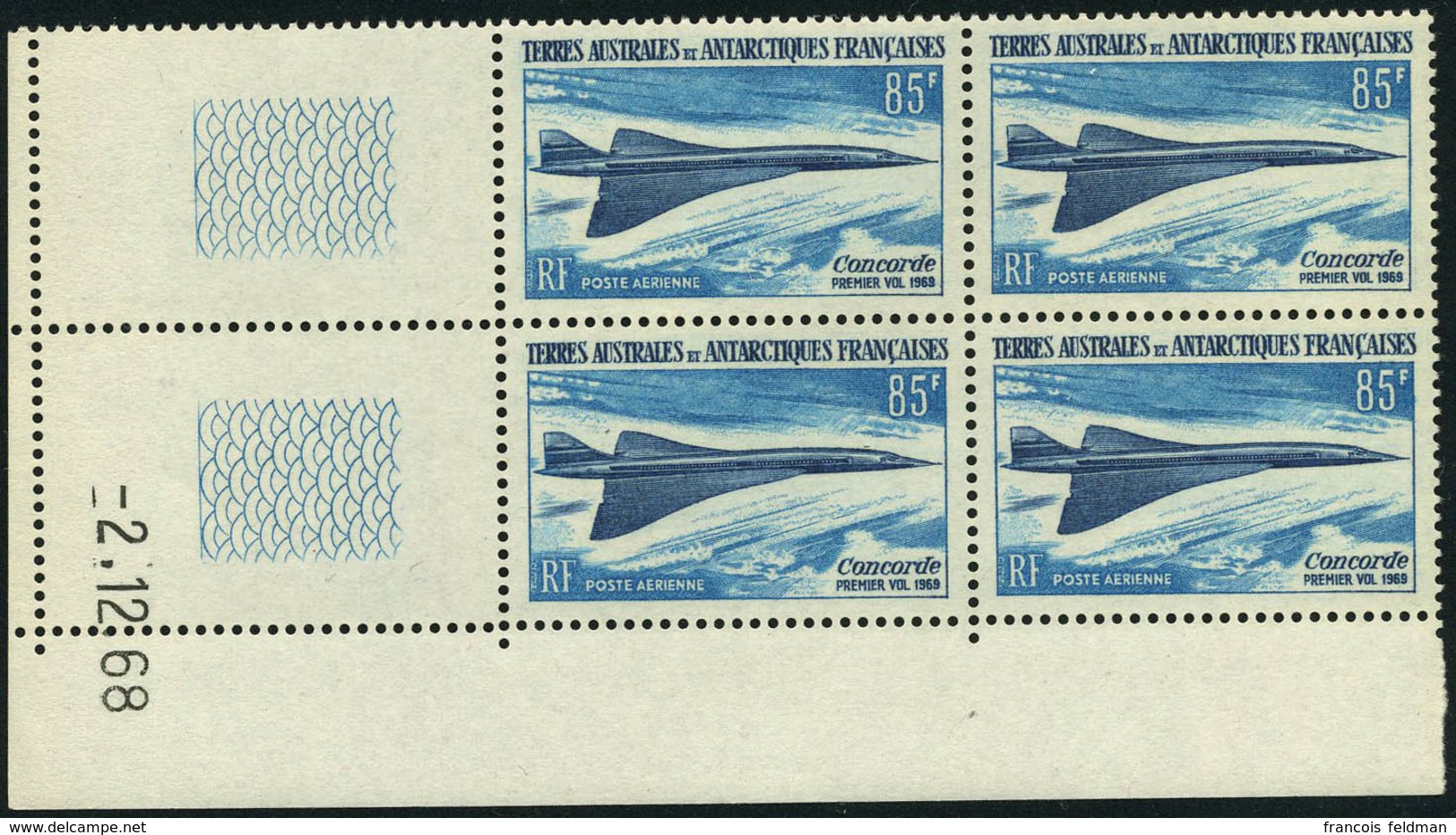 Neuf Sans Charnière N° 19, 85F Concorde, Bloc De 4 Coin Daté 2/12/68, TB - Sonstige & Ohne Zuordnung