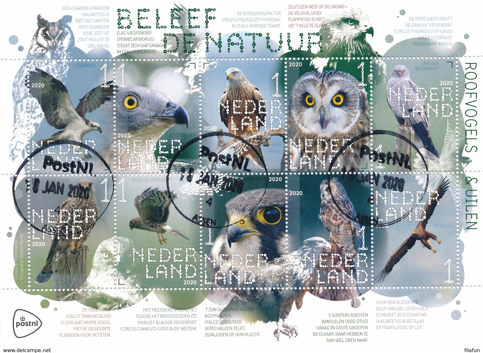 Nederland - 2020 - Velletje Beleef De Natuur - Roofvogels En Uilen - Echt Gebruikt - Oblitérés
