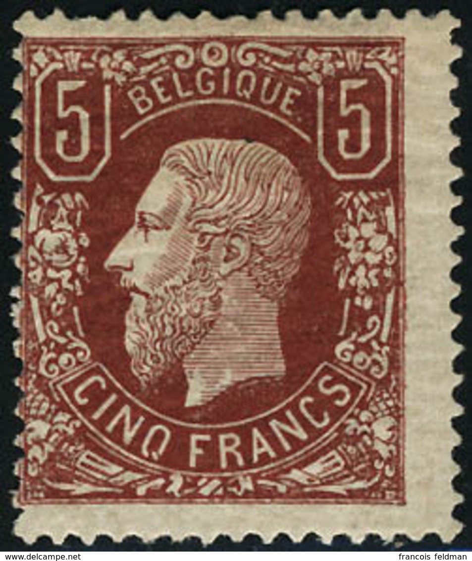Neuf Avec Charnière N°37. 5f Brun Rouge Léopold II. Décentré, 1 Dent Courte, Sinon T.B. - Otros & Sin Clasificación