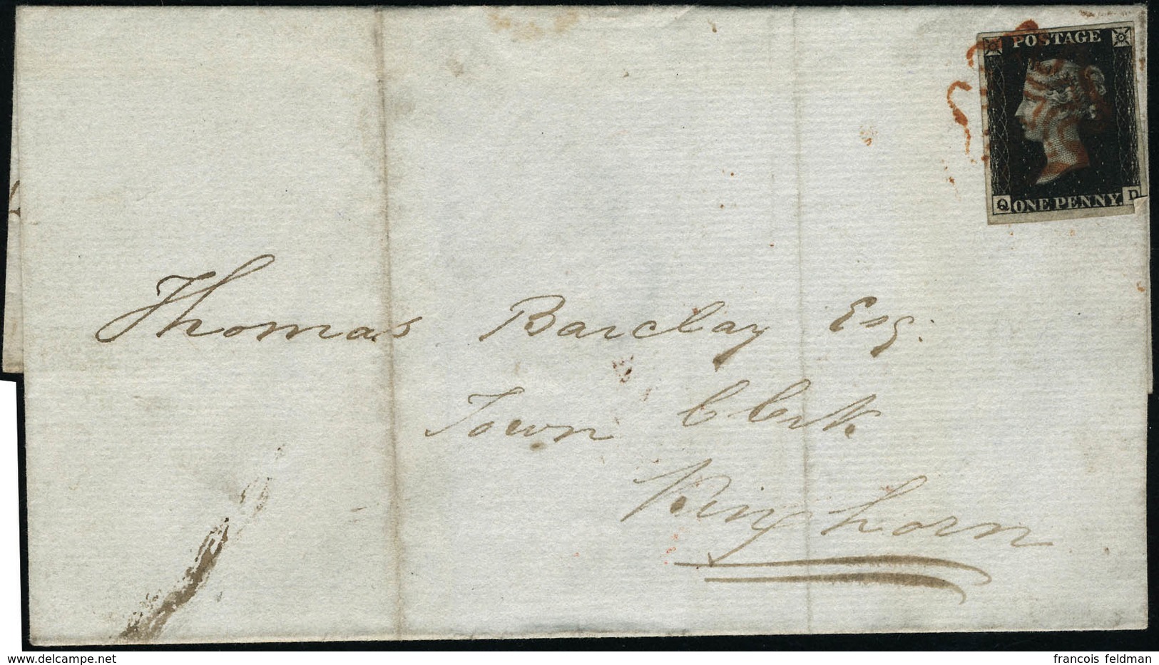 Lettre N° 1. 1p Noir (lettre Q.D.) Sur Lettre, Oblitéré Croix De Malte Rouge. Au Verso CàD St-Andrews Feb 7 1841. Superb - Andere & Zonder Classificatie