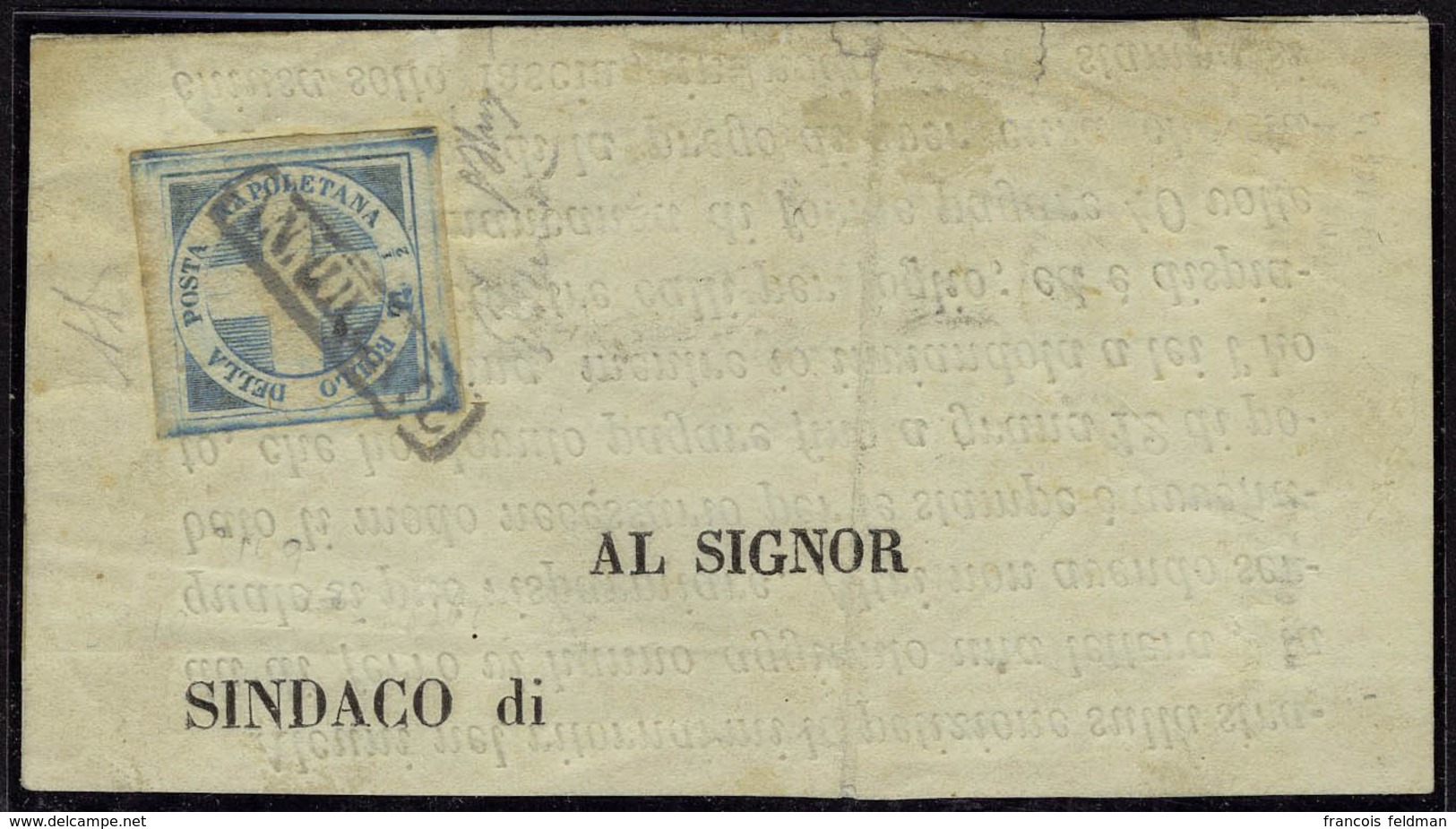 Fragment N° 9, 1/2 T Bleu Croix De Savoie, Oblitération Sur Fragment De Circulaire, Superbe, Certificat Diéna. Sassone 7 - Autres & Non Classés