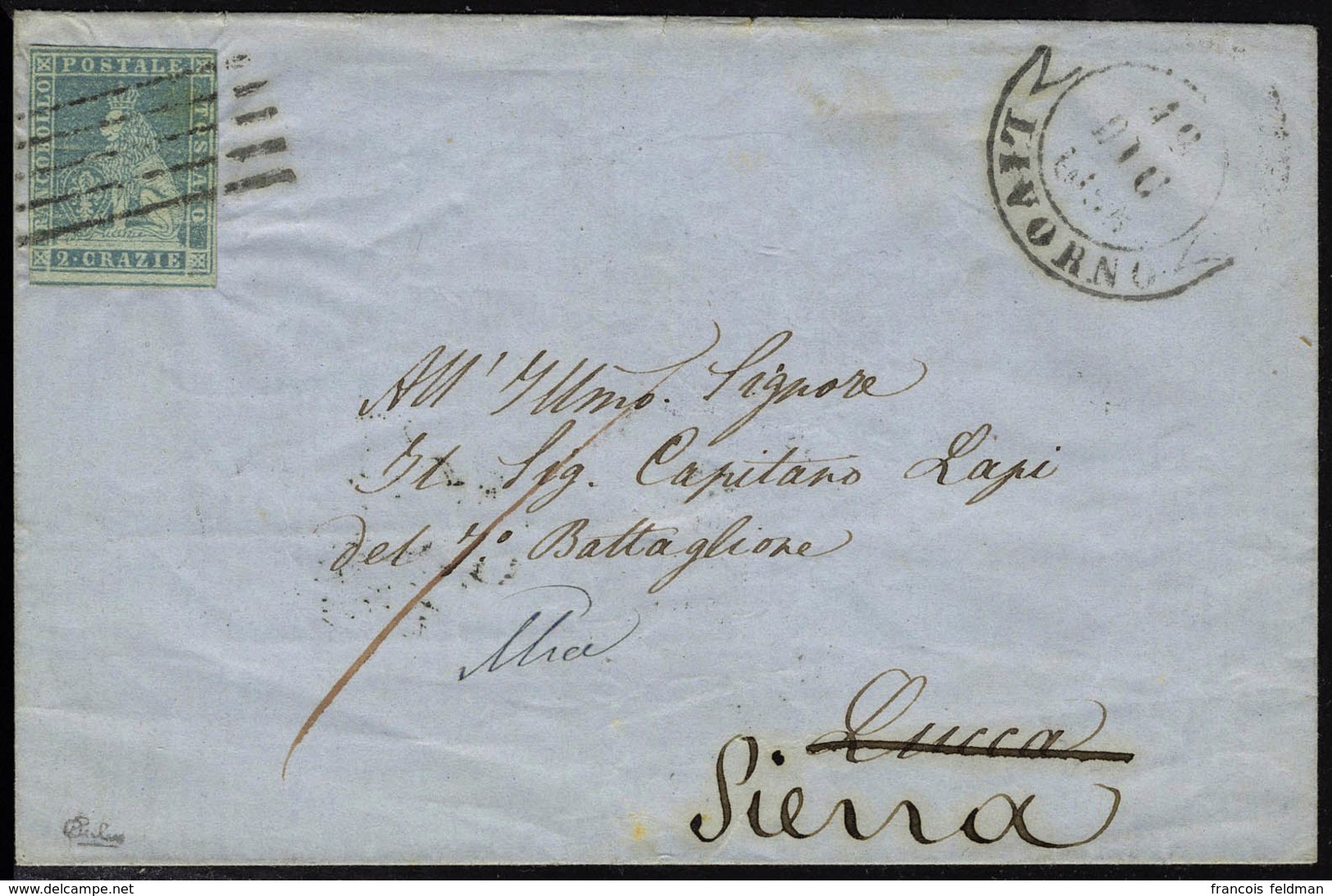 Lettre N° 5, 2cr Bleu Sur Lettre De Livourne, Pour Siena Dec 1855, TB - Sassone 900 € - Andere & Zonder Classificatie