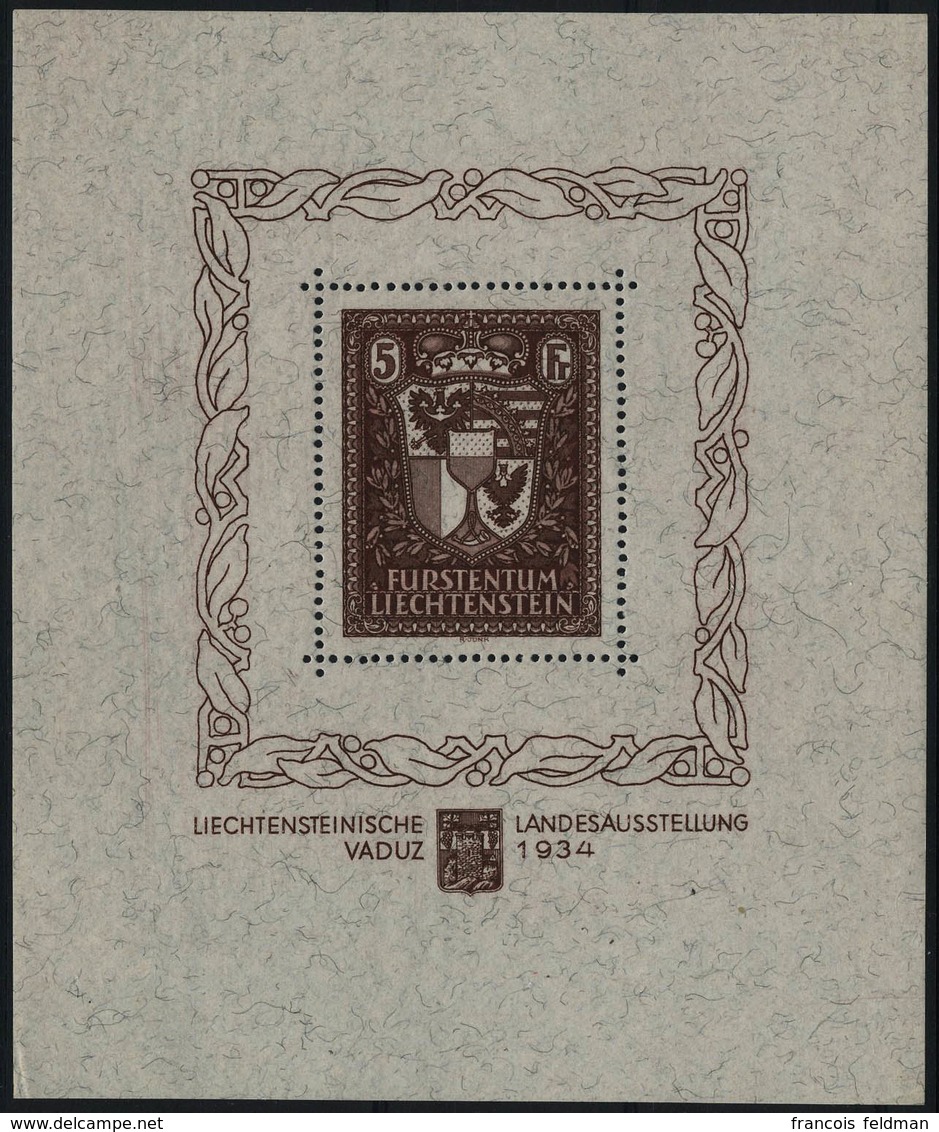 Neuf Avec Charnière N° 1, Le Bloc Expo De Vaduz 1934, Trace De Charnière Presque Imperceptible, T.B. - Altri & Non Classificati