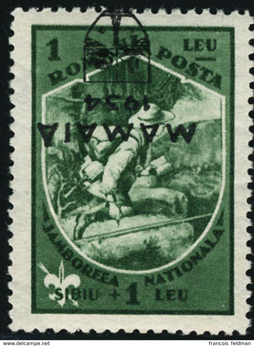 Neuf Sans Charnière N°476C. 1+1 Vert Jamborée Mamaia 1934. Surcharge Renversée. T.B. Rare. Signé Calves - Andere & Zonder Classificatie
