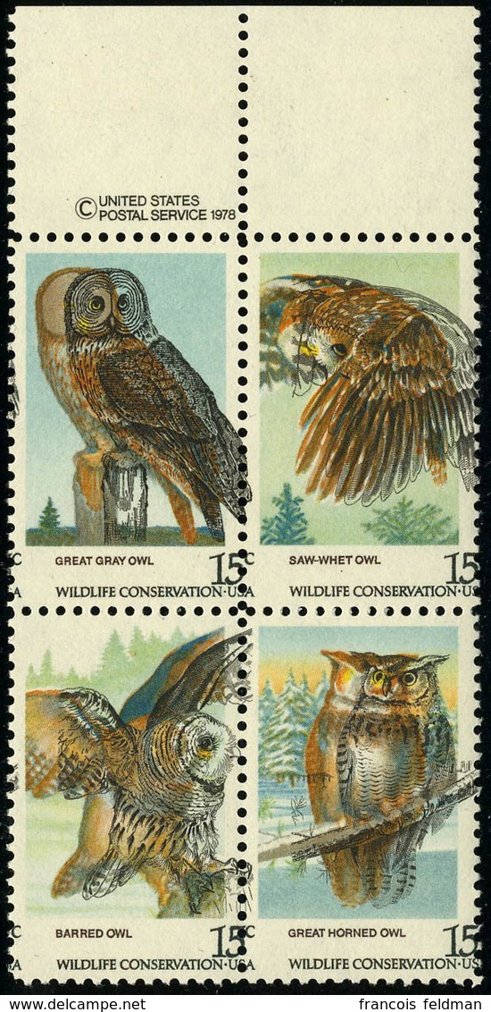 Neuf Sans Charnière N° 1218/21, Oiseaux De Nuit, Bloc De 4 Double Impression Décalée, TB - Andere & Zonder Classificatie