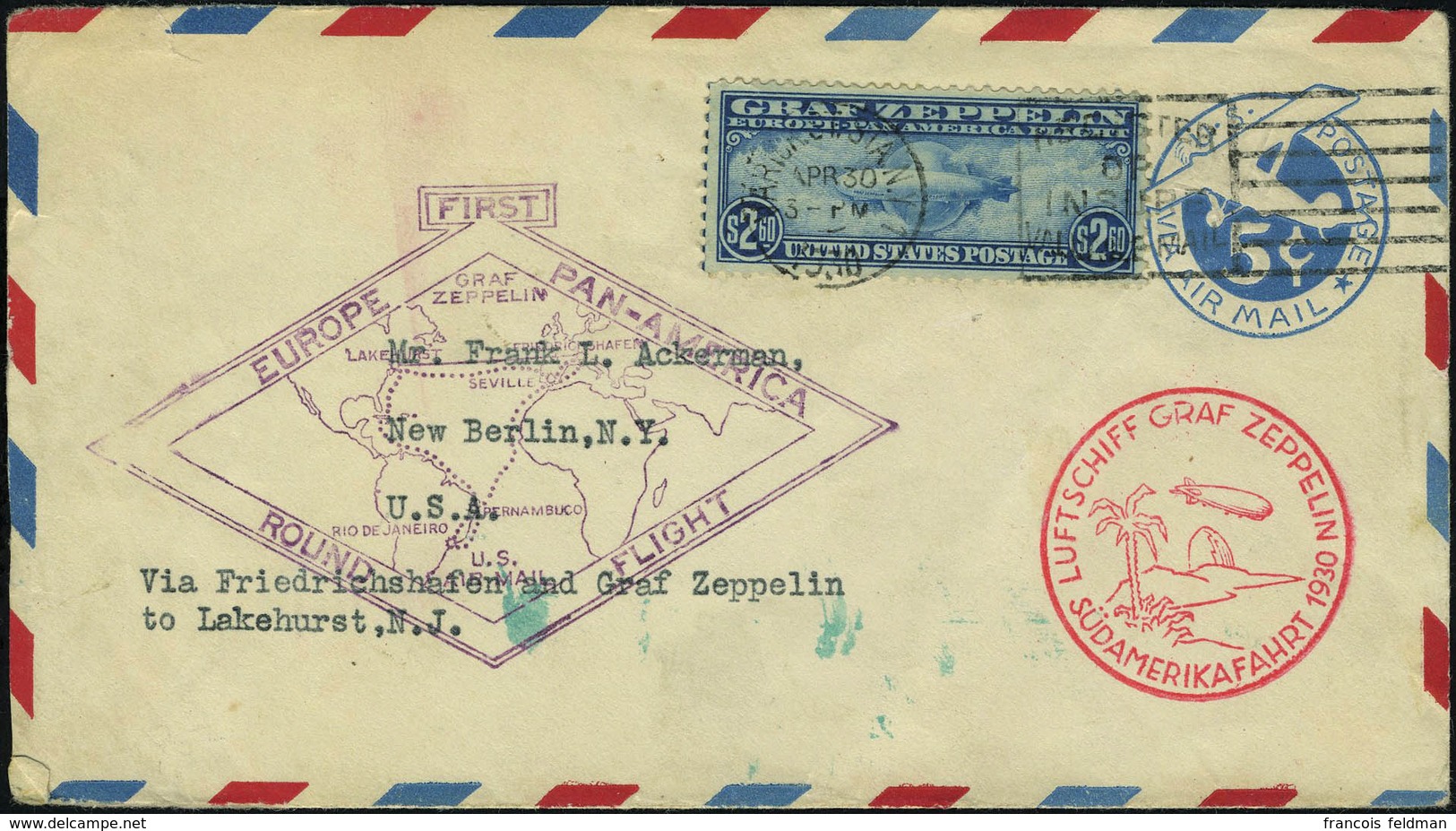 Lettre N° 13/15, La Série Zeppelin Sur 3 PlIs, 2 Entiers Et 1 Carte, Zeppelin, Superbe - Autres & Non Classés