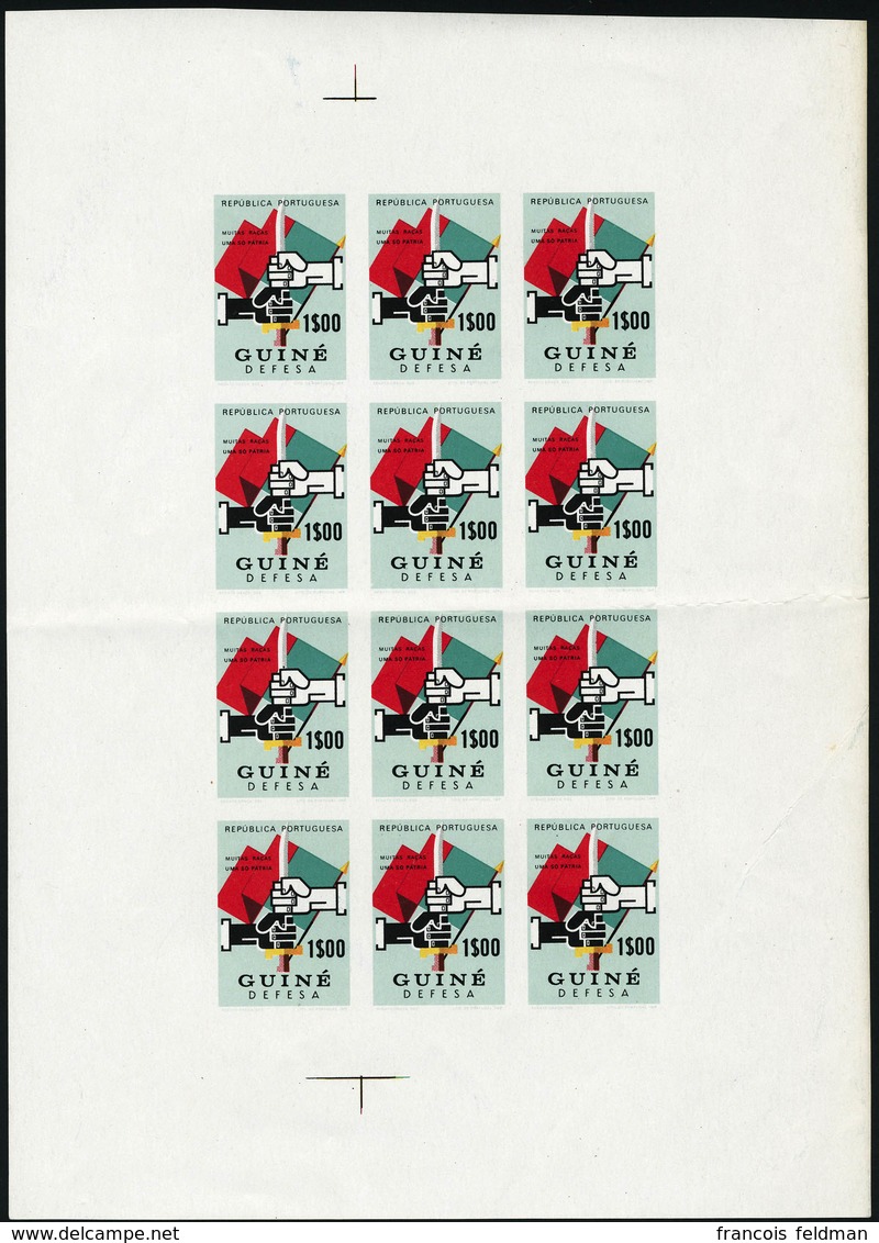 Neuf Sans Charnière N° 336. Défense Nationale 1c Vert Clair Et Polychrome, Feuillet De 12ex Non Dentelés, Pli Entre 2 Ra - Autres & Non Classés