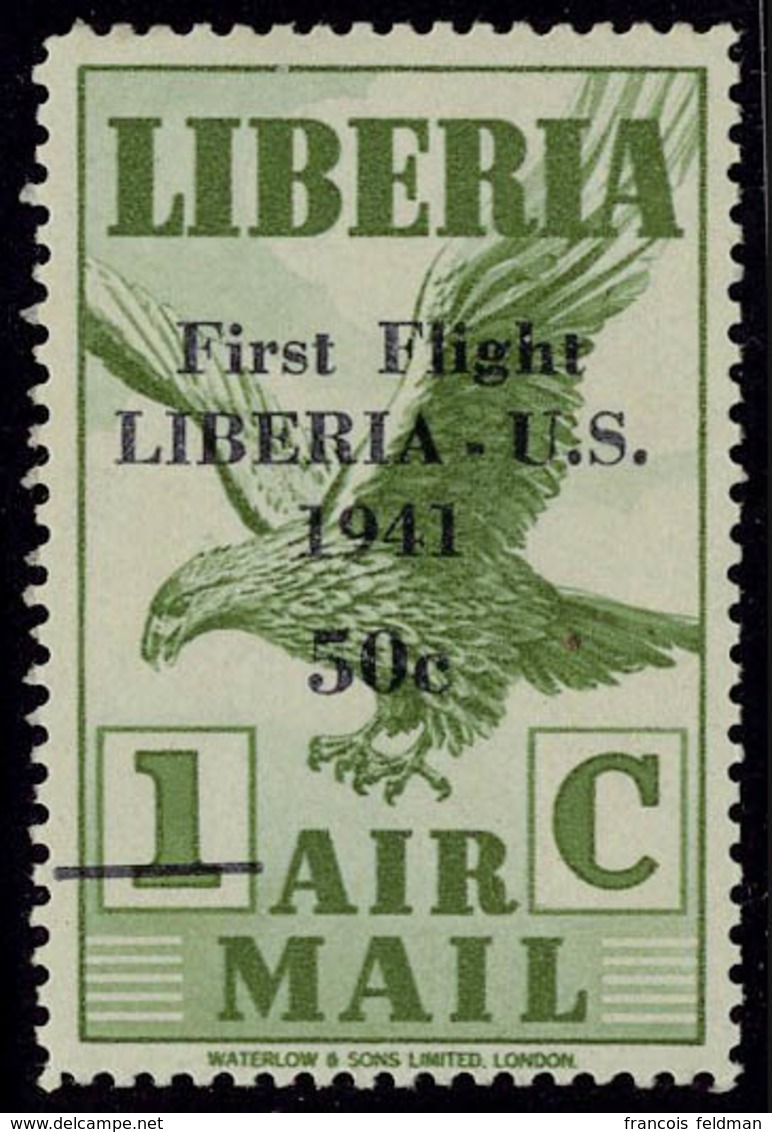 Neuf Sans Charnière N° 22, 50c Sur 1c Vert Aigle, Sans Les Barres Sur 1941, T.B. Rare, Signé Calves - Autres & Non Classés