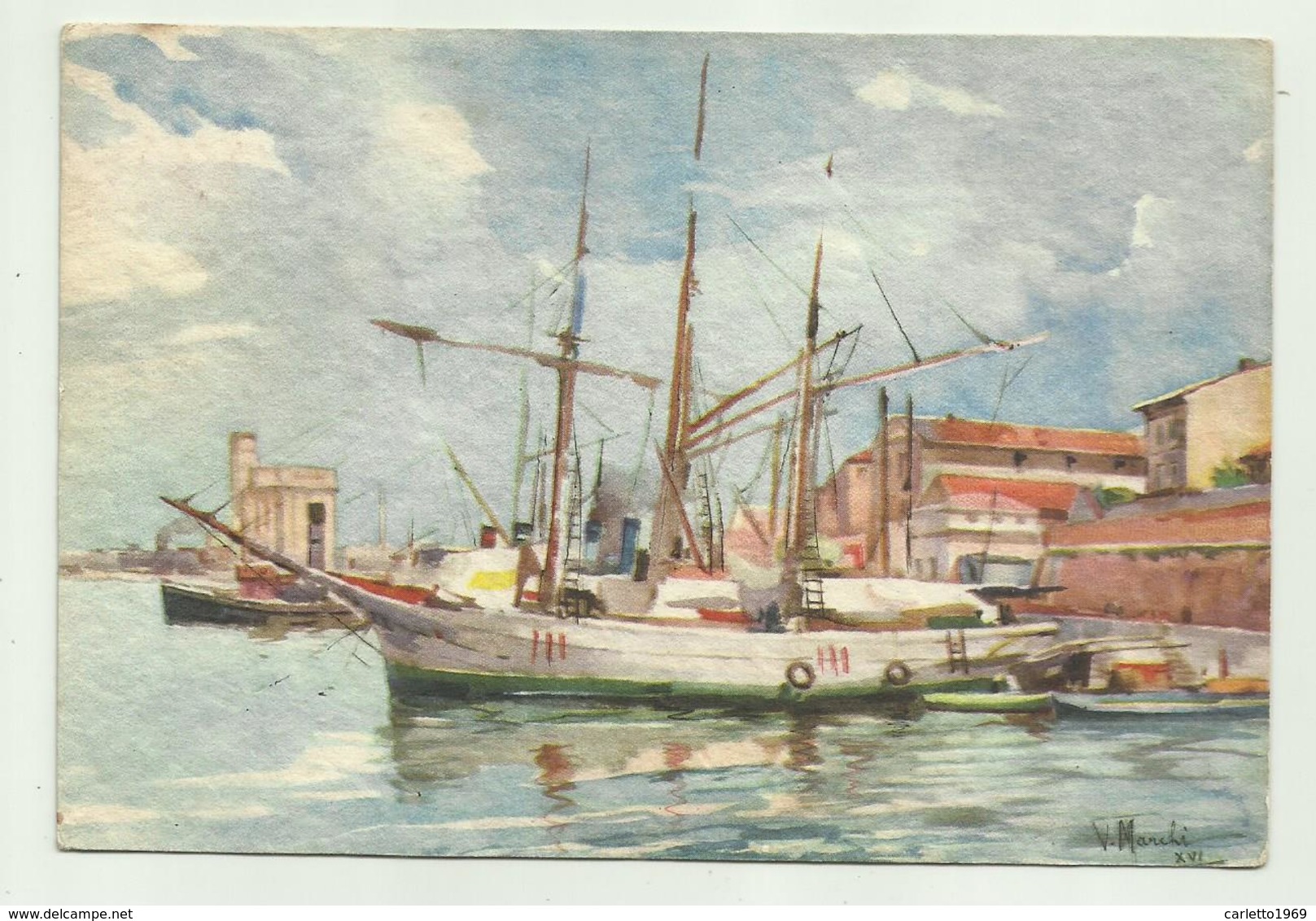 LIVORNO - VECCHIO PORTO ILLUSTRATA V.MARCHI 1941   VIAGGIATA  FG - Livorno