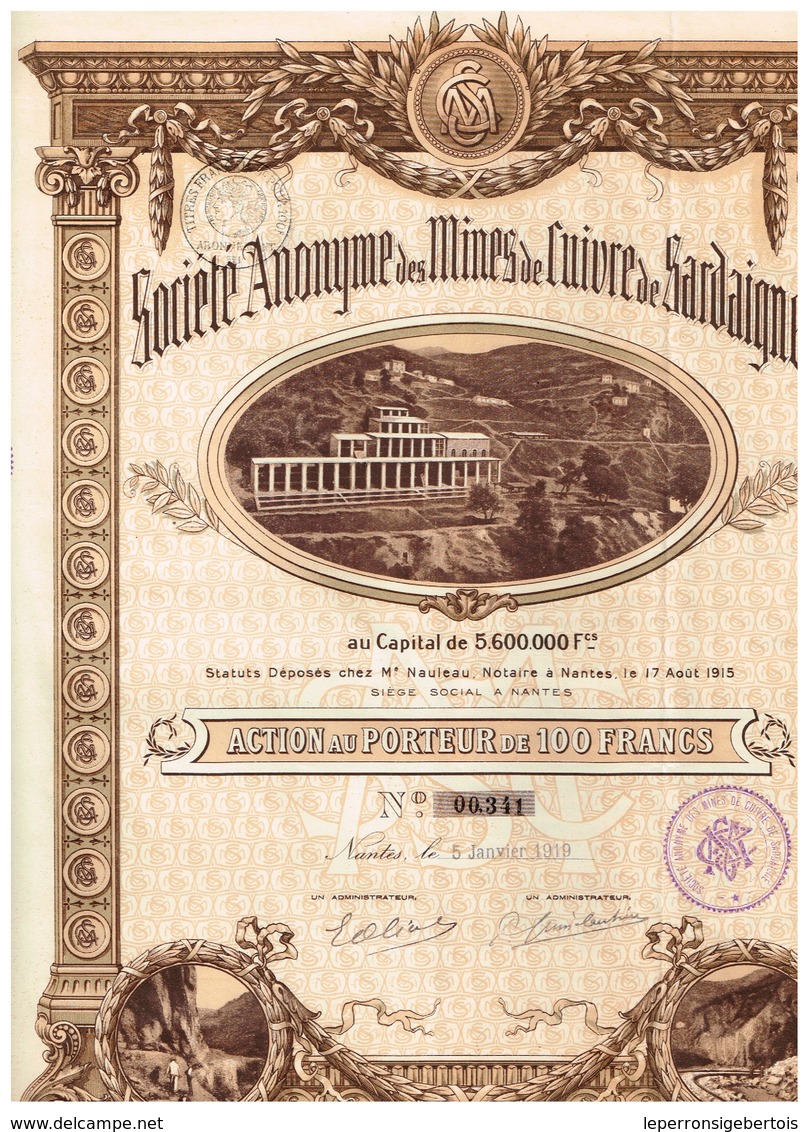 Titre Ancien - Société Anonyme Des MInes De Cuivre De Sardaigne - Titre De 1919 - Déco - Mines