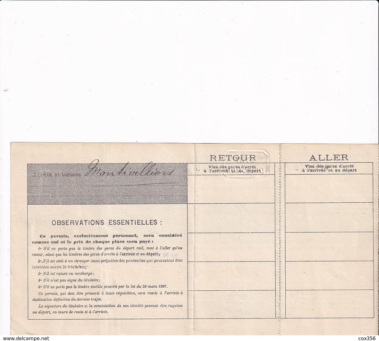 Chemins De Fer De L'Etat Trajet PARIS Au HAVRE à Montivilliers Et Fécamp 4 Sept 1914 Permis De Circulation . - Europe