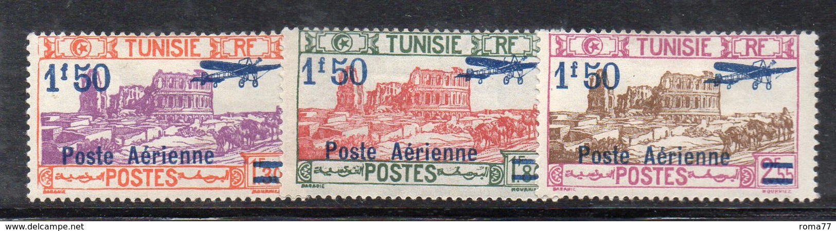 APR1596 - TUNISIA 1930 , Posta Aerea Serie N. 10/12  *  Linguelle Pesanti (2380A) . - Posta Aerea