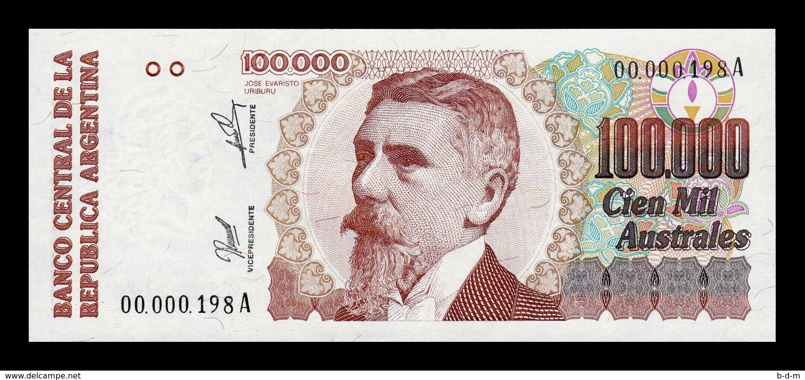 Argentina 100000 Pesos 1990 Pick 336 Serie A Low Serial Nº 198 SC UNC - Argentina