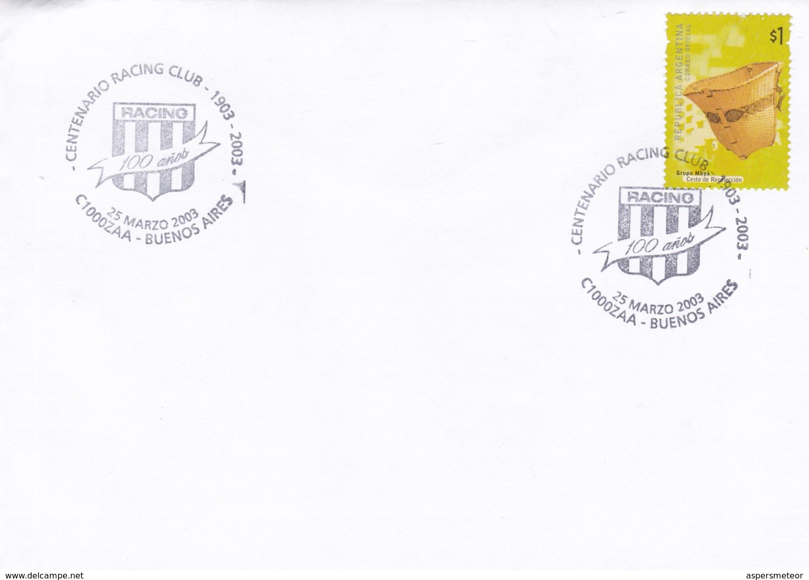 CENTENARIO RACING CLUB 1903 - 2003. EQUIPO DE FUTBOL, ÉQUIPE DE FOOTBALL. ARGENTINA SPECIAL COVER. -LILHU - Clubs Mythiques