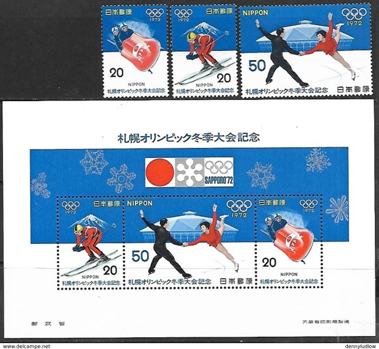 Japan   1972   Sc#1103-5a  Winter Olympics Set/souv Sheet  MNH   2016 Scott Value $3.30 - Unused Stamps