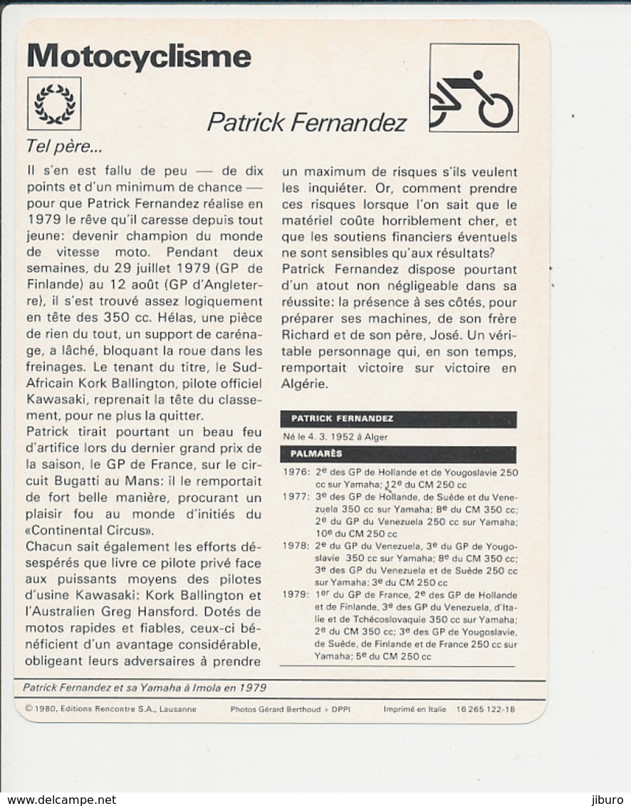 Patrick Fernandez à Imola En 1979 Fiche Motocyclisme Sport FICH-Moto-2 - Sports