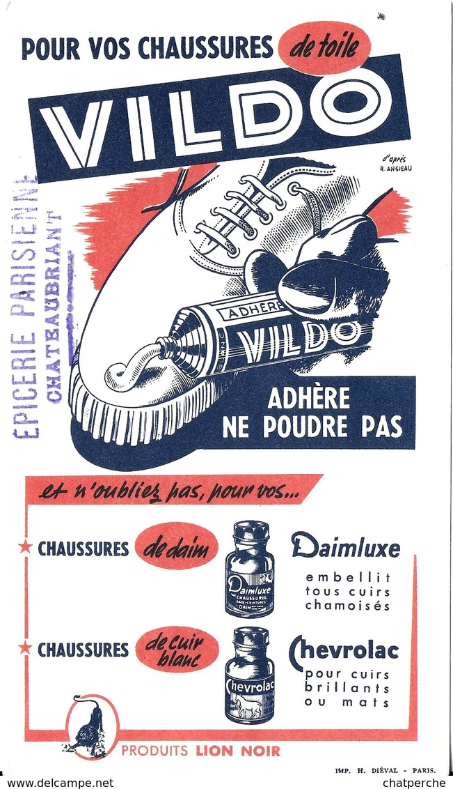 BUVARD BLOTTING PAPER PRODUIT ENTRETIEN CHAUSSURES VILDO  CACHET COMMERCE ÉPICERIE PARISIENNE CHATEAUBRIANT - Scarpe