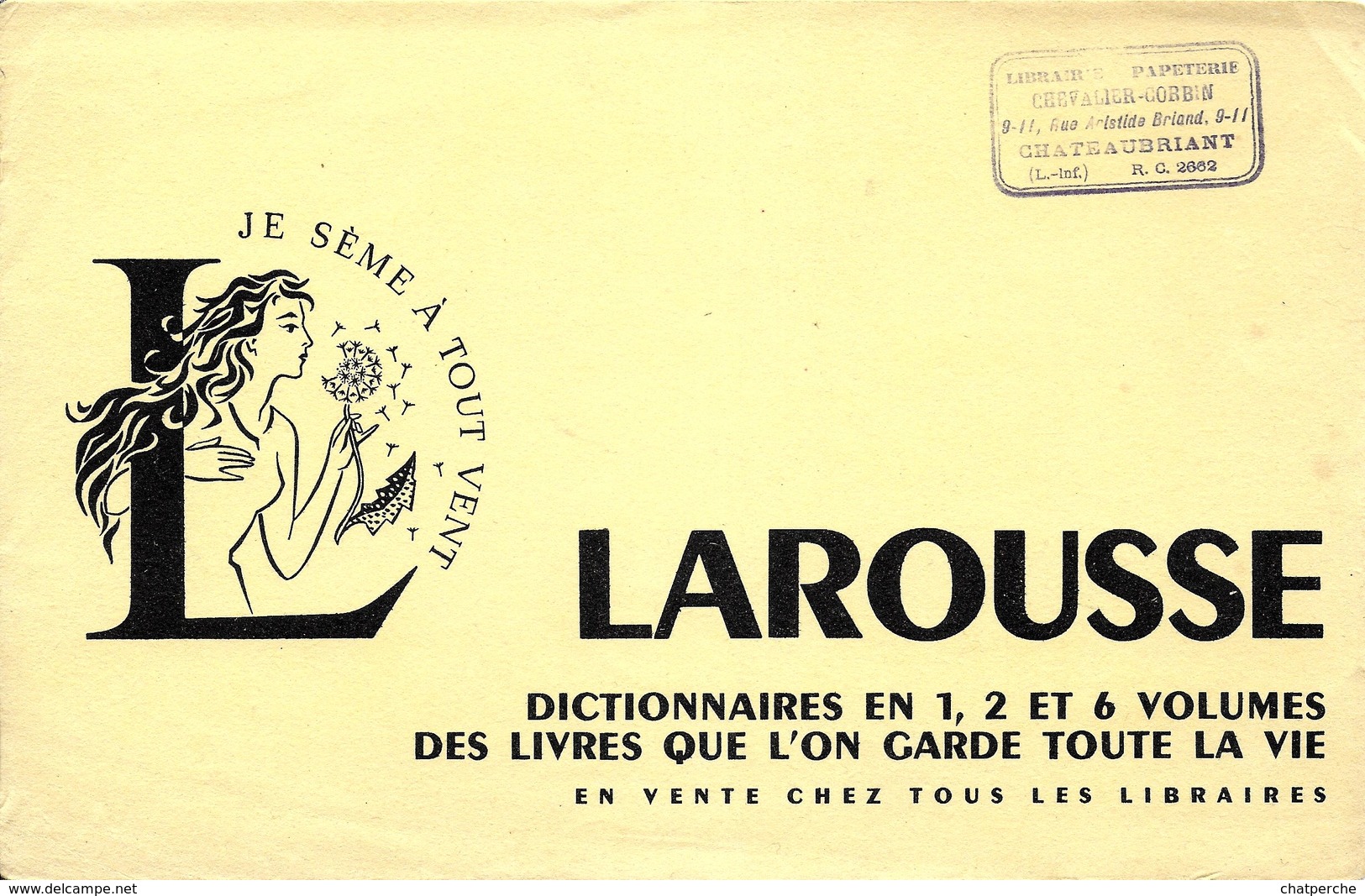 BUVARD BLOTTING PAPER DICTIONNAIRE LAROUSSE CACHET COMMERCE PAPETERIE A CHATEAUBRIANT - Papeterie