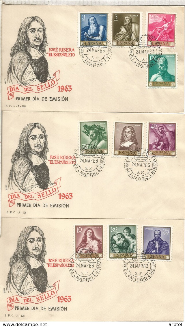 ESPAÑA 3 FDC JOSE RIBERA EL ESPAÑOLETO ARTE PINTURA - Otros & Sin Clasificación