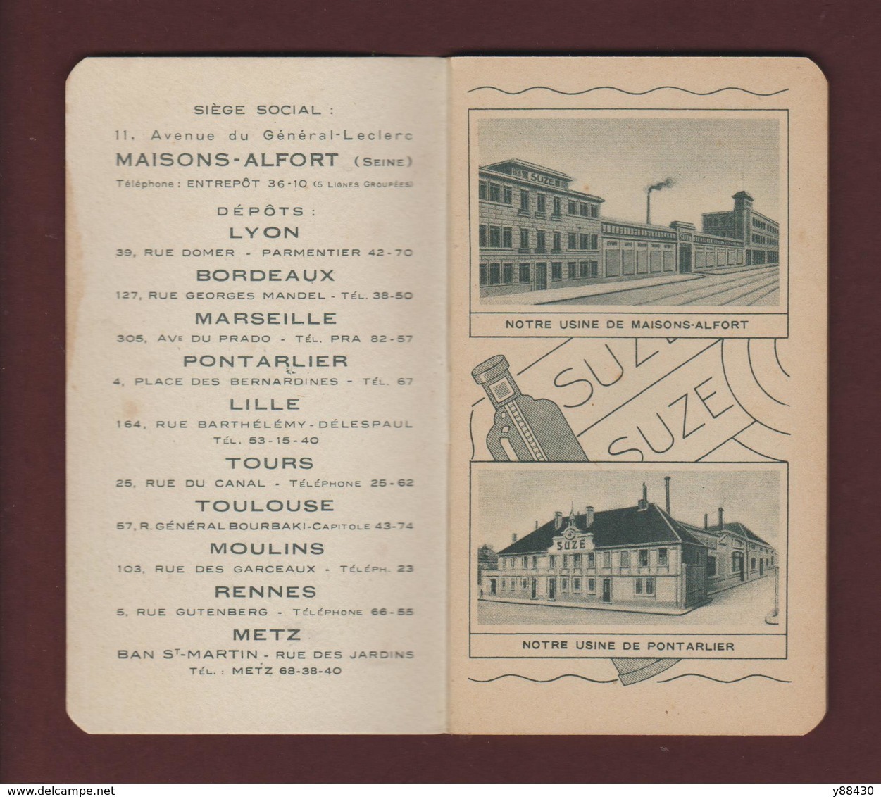 CALEPIN Bloc-note Années 1930 à 50 - SUZE / GENTIANE - PONTARLIER / TOULOUSE / LYON / MARSEILLE / MAISON ALFORT - 6 Scan - Supplies And Equipment