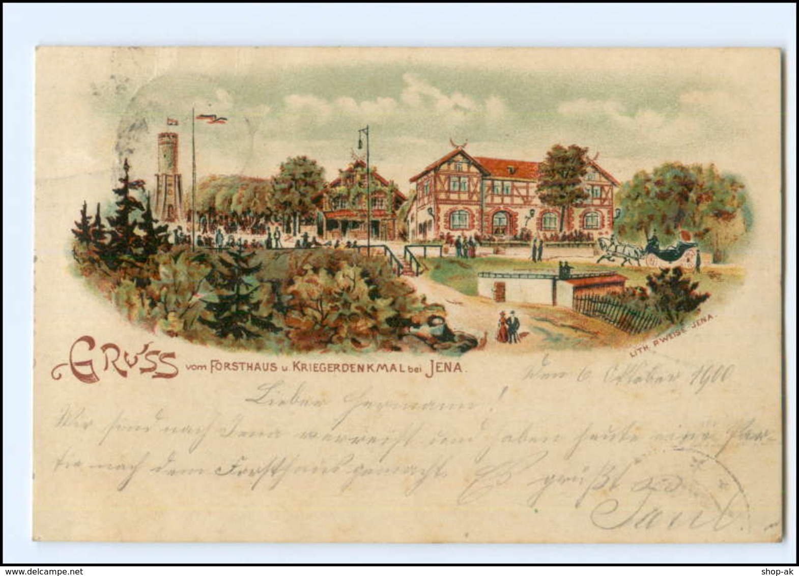 U9360/ Jena Gruß Vom Forshaus U. Kriegerdenkmal Litho AK 1900 - Sonstige & Ohne Zuordnung