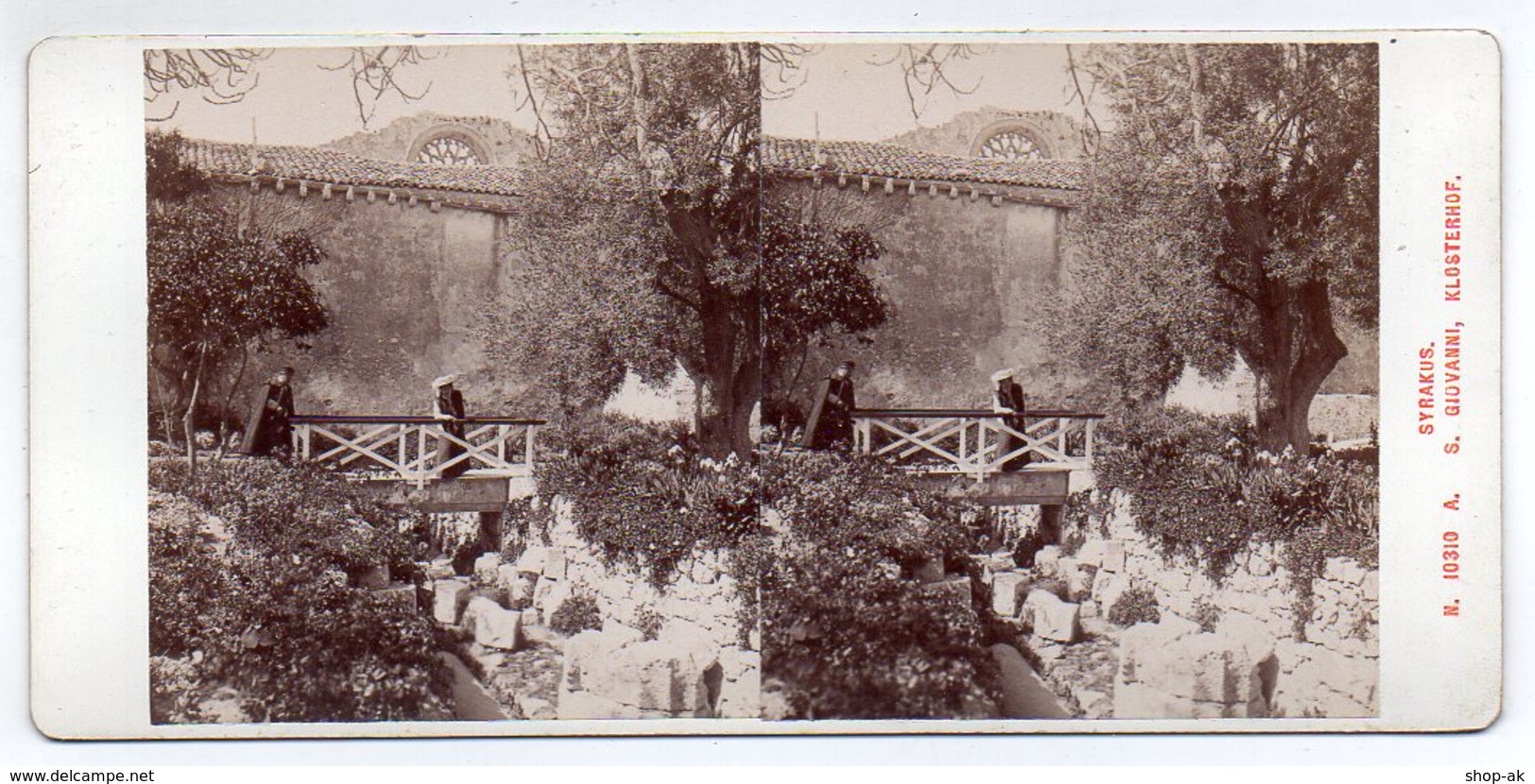 AK-1434/ Syrakus S. Giovanni, Klosterhof Italien Stereofoto V Alois Beer ~ 1900 - Stereo-Photographie