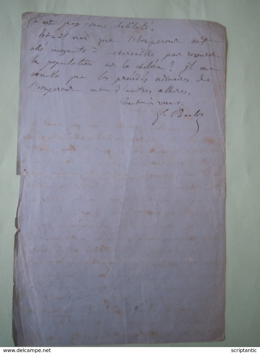 Lettre Autographe FRANCOIS BULOZ (1803-1877) Directeur Revue Des Deux Mondes - Autres & Non Classés