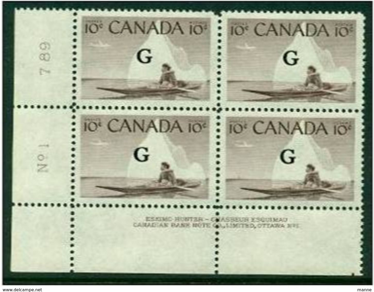 -Canada-1953- "Eskimo"  MNH **  Overprinted 'G' - Overprinted