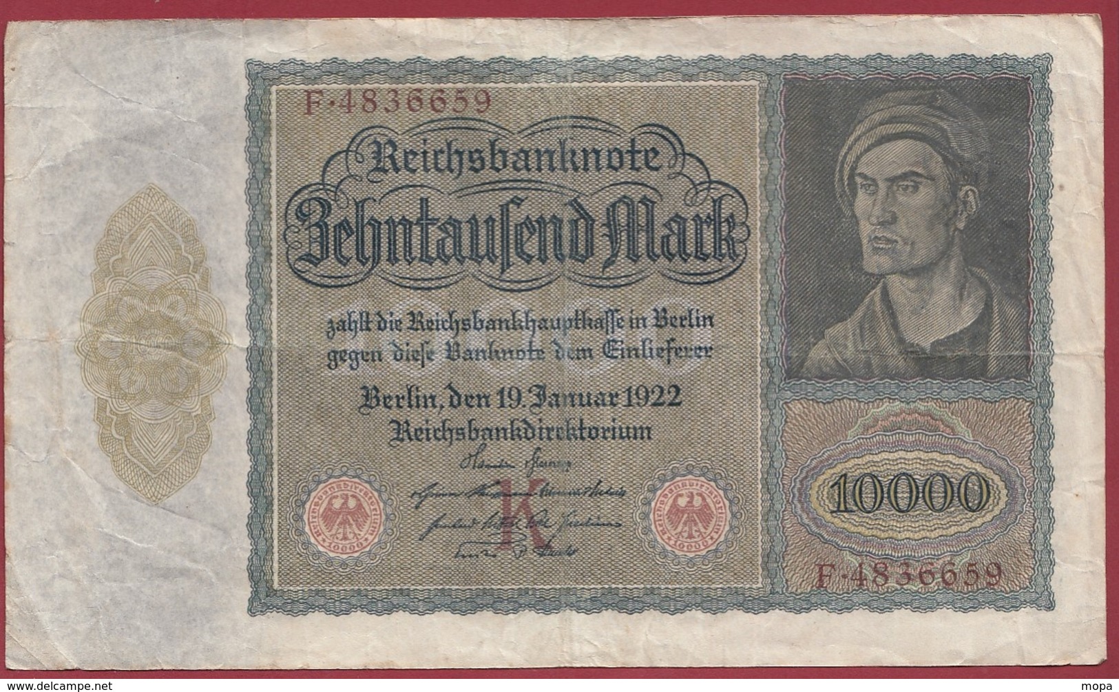 Allemagne 10000 Mark Du 19/01/1922  Dans L 'état (dimension Longueur 21 Cm ---largeur 12.50cm) - 10000 Mark