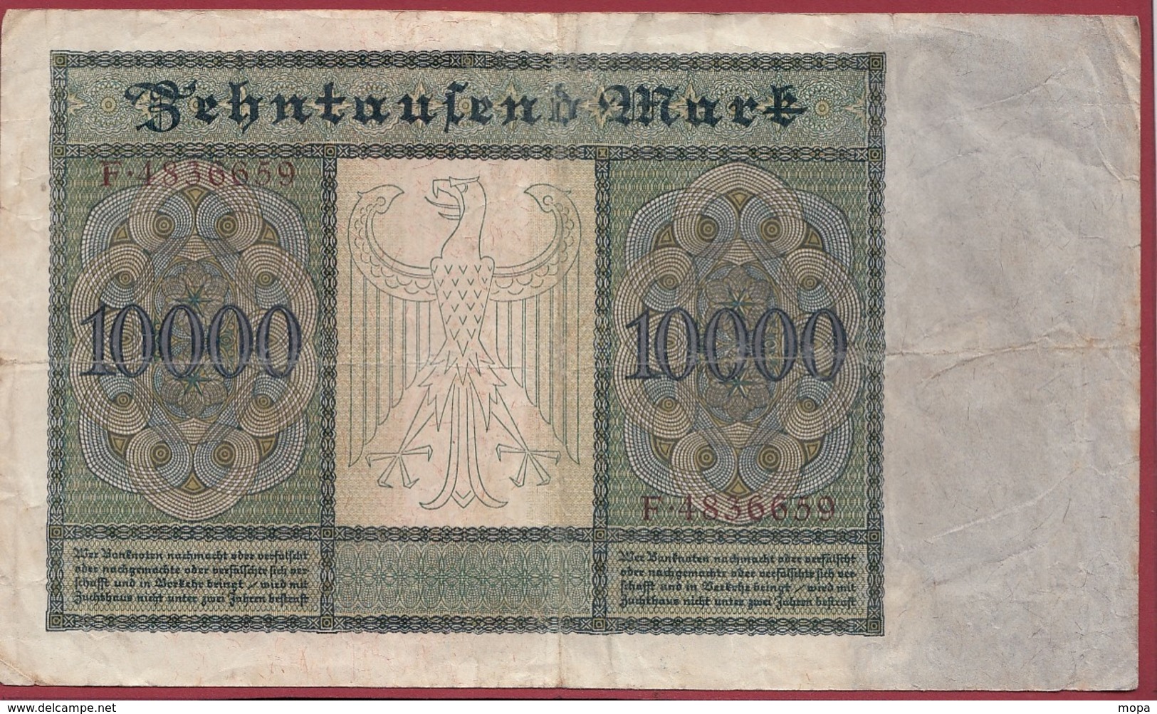 Allemagne 10000 Mark Du 19/01/1922  Dans L 'état (dimension Longueur 21 Cm ---largeur 12.50cm) - 10000 Mark