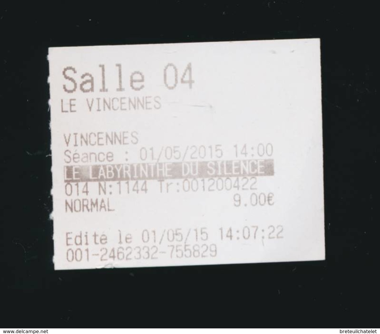 R57- Ticket D'entrée - Le Vincennes Le Labyrinthe Du Silence  2015-  Chaplin Monroe - Tickets - Entradas