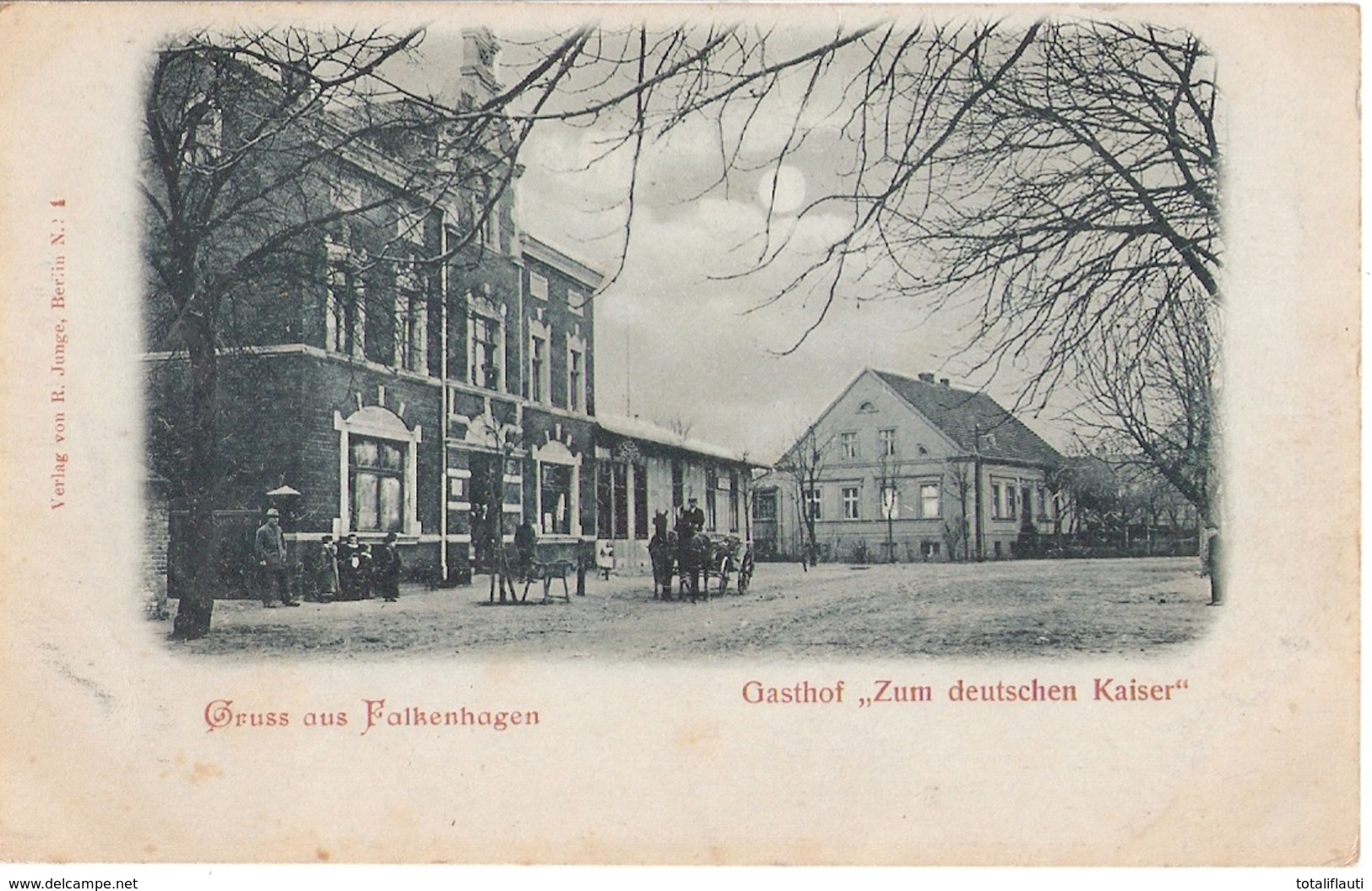 FALKENHAGEN Falkensee Gasthof Zum Deutschen Kaiser Mondscheinkarte Belebt 1905 Ungeteilte Adressrückseite 1905 Od Früher - Falkensee